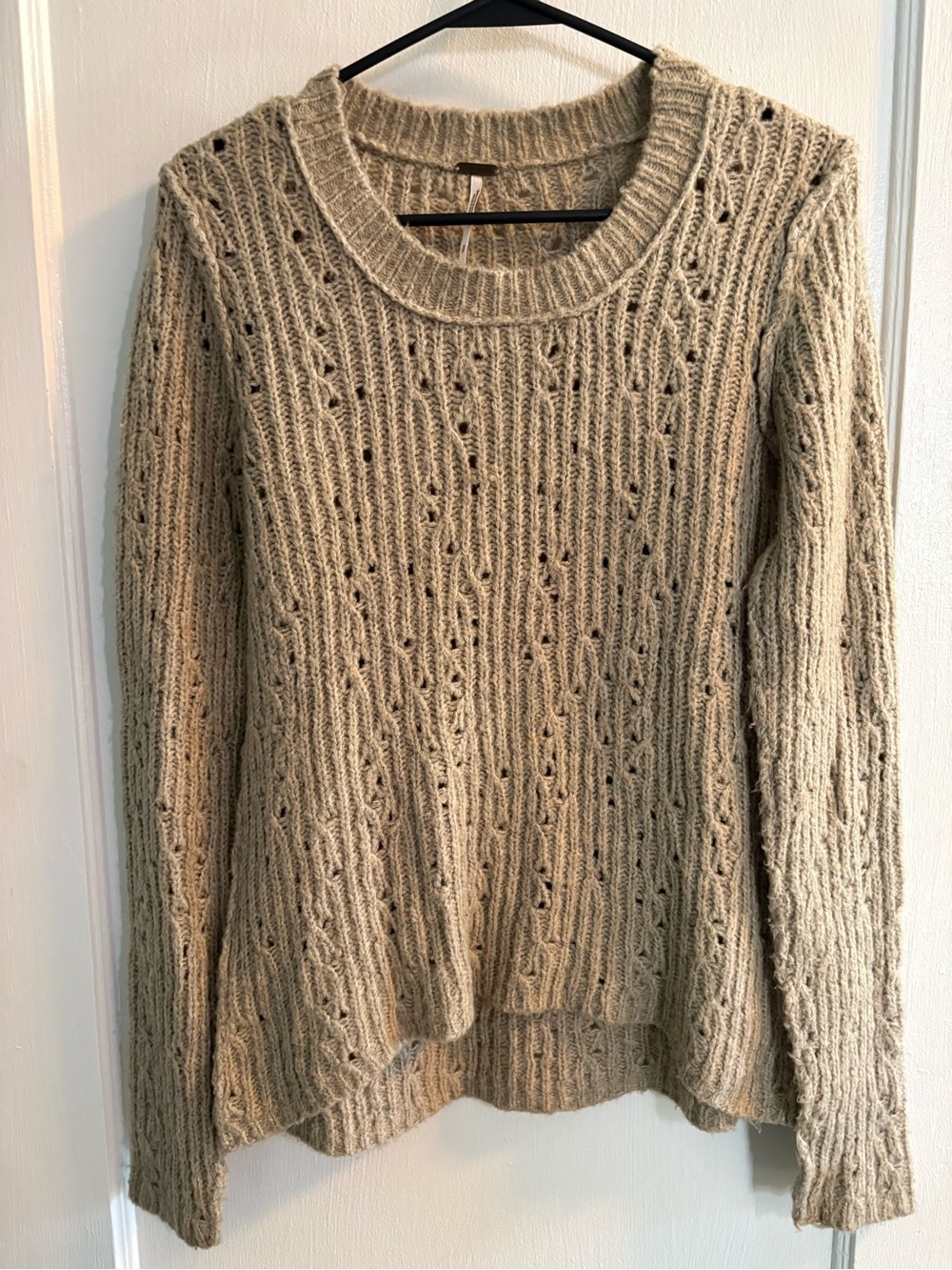 Free People Chunky Knit Crewneck Sweater in Taupe